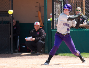 Left fielder Kirstin Bigelbach eyes a pitch in the second inning of game three of the super regional. St. Thomas was knocked out of the College World Series by Salisbury University in the Final Four Sunday afternoon. (Jacob Sevening/TommieMedia)