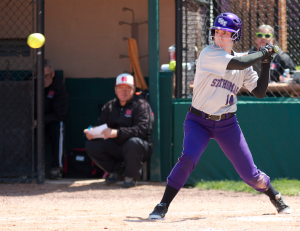 Left fielder Kirstin Bigelbach eyes a pitch in the second inning of game three of the super regional. St. Thomas was knocked out of the College World Series by Salisbury University in the Final Four Sunday afternoon. (Jacob Sevening/TommieMedia) 