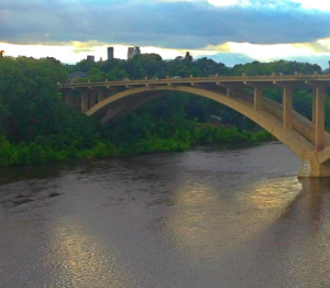 As of July 1, the Mississippi River water level was at the moderate flood stage of 16.5 feet. The high water levels make it a dangerous place to swim or boat this summer. (Travis Swan/TommieMedia) 