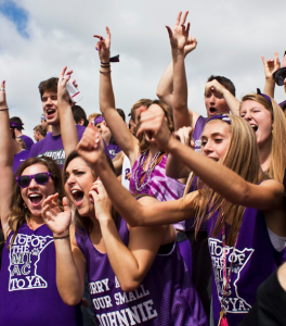 St. Thomas fans sport student-created Tommie-Johnnie T-shirts at last year's game. This season, the tradition is producing some potentially offensive shirts which are causing controversy among students and staff. (Morgan Neu/TommieMedia)