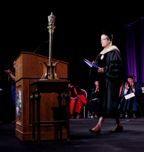 President Julie Sullivan addresses St. Thomas graduates at last spring's commencement ceremony. The Board of Trustees will soon review a strategic plan expected to benefit the university. (Grace Pastoor/TommieMedia)