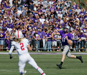 Quarterback Matt O'Connell slings a pass during the first half of last year's football game against St. John's. Coach Glenn Caruso said O'Connell is expected to start in Saturday's matchup after recovering from a lower-body injury he suffered in the game against Wisconsin-La Crosse. (Andrew Stafford/TommieMedia)