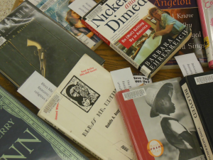 The O'Shaughnessy-Frey Library displays some commonly banned books. National Banned Books Week was September 21-27. (Theresa Bourke/TommieMedia)