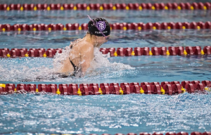 Emily Punyko distances herself from other swimmers in the 200 medley relay last season. St. Thomas starts the season Nov. 7. (Christina Theodoroff/TommieMedia)