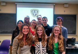 Officers of a new St. Thomas chapter of the academic fraternity Gamma Iota Sigma include (left to right, back to front) Ashley Sutton, Eric Schlicht, Yi Shao, Sarah Rumon, Michael Kagan, Tyler Shepherd, Jessica Kroeger, Sydney Lorentzson and Paige Lorentzson. The chapter's chartering ceremony will be held Feb. 19. (Photo courtesy of Thorsten Moenig)