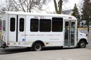 The ACTC bus runs between Augsburg, Hamline, Macalester, St. Kate's and St. Thomas from 7 a.m. to 6 p.m. daily. After May 22, the service will be discontinued, leaving students to find alternate forms of transportation. (Whitney Oachs/TommieMedia)