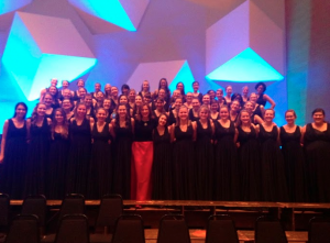 Donne Unite poses for a picture at the St. Thomas Christmas Festival in December. The women's choir changed its name to Donne Unite, meaning "united women" in Italian, to distinguish the group as a prestigious choir at St. Thomas. (Photo courtesy of Angela Mitchell)