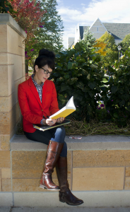 St. Thomas professor Carol Bruess is known around campus for her quirky outfits. Bruess recently landed a role as a relationship expert on WCCO's Mid-Morning news show. (Elena Neuzil/TommieMedia) 