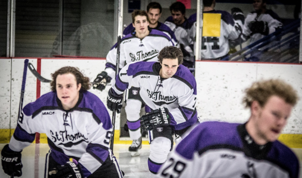 The St. Thomas men's hockey team begins its season without three program staples. The team will face Wisconsin-River Falls and Wisconsin-Superior this weekend. (Jake Remes/TommieMedia) 