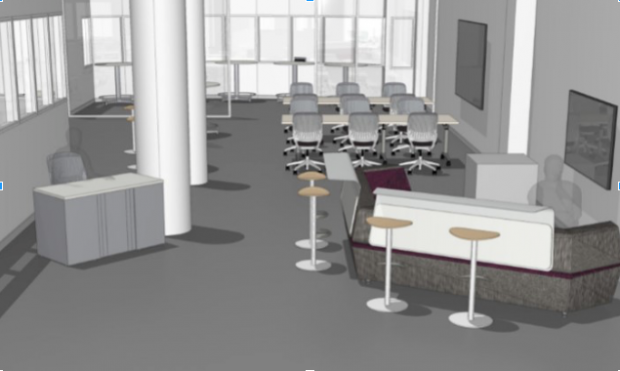 The STELAR Center is currently being constructed on the lower level of the O’Shaughnessy-Frey Library. Architects from NELSON created the initial design for the STELAR center from which these renderings were derived. (Graphic courtesy of NELSON)