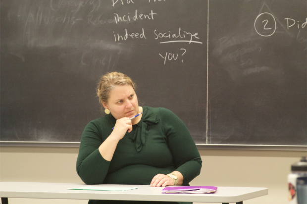 Professor Lucia Pawlowski facilitates student discussion in her Race, Gender, Sexuality English class. In her classroom, Pawlowski implements "brave space," a practice she will introduce during the Inclusive Classroom Institute. (Danielle Wong/TommieMedia) 