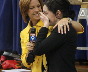 Broadway High School teacher Opal Ehalt receives the FOX 9 Teacher of the Year award in Minneapolis. According to her coworker, Ehalt is a positive presence in numerous students' lives. (Courtesy of Opal Ehalt)