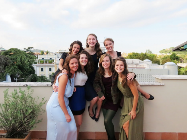 A group of St. Thomas students poses for a picture while abroad in Rome. St. Thomas has decided to make changes to the Bernardi campus to allow for more study abroad opportunities. (Lauren Pyle)
