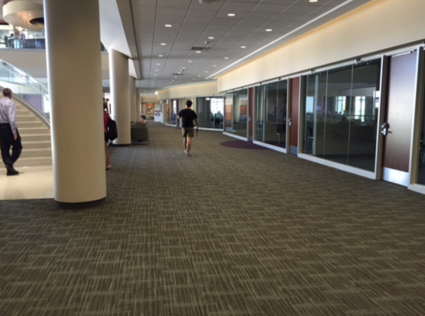 This second floor walkway of the Anderson Student Center has been named Campus Way since the building opened in 2012.  Undergraduate Student Government has since approved of changing the name to Dorsey Way after John Henry Dorsey. (Taylor Smith/TommieMedia)