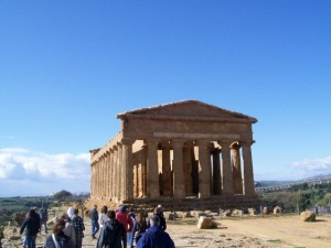 Students at Temple of Concordia at Agrigento During their 11-day trip, the musicians did some sightseeing, including a stop at the Temple of Concordia at Agrigento. (Jon Dostal)
