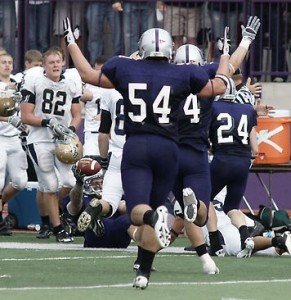 Senior Tommy Becker intercepted a pass on the final drive to seal the game against Bethel during the regular season. The defense will have a tough match up against running back Logan Flannery. (John Kruger/TommieMedia)