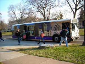 <p>A third shuttle bus has been added to the rotation but it's the poor timing of classes and bus times that has been hard on professors and students. (Rebekah Frank/TommieMedia)</p>