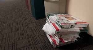 pizza The remnants of one club's lunchtime meeting stack up. (John Kruger/TommieMedia)