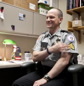 O'Connor talks in his Minneapolis office about his year of service in Iraq. (John Kruger/TommieMedia)