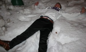 snowangel Blaine Beck in progess with a perfect snow angel. (Ellie Galgano/TommieMedia)