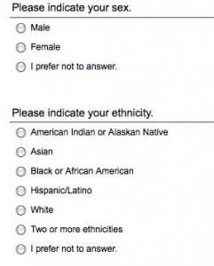 The survey asks a number of questions, including one about the voter's ethnicity. (Screenshot/TommieMedia)