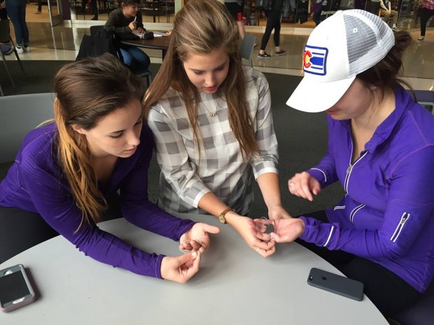 Louiselle, Herdering and Jordan Nead meet up to go over their bracelet design. The entrepreneurship students will be pitching ideas to investors on Oct. 11 and Oct. 13.  